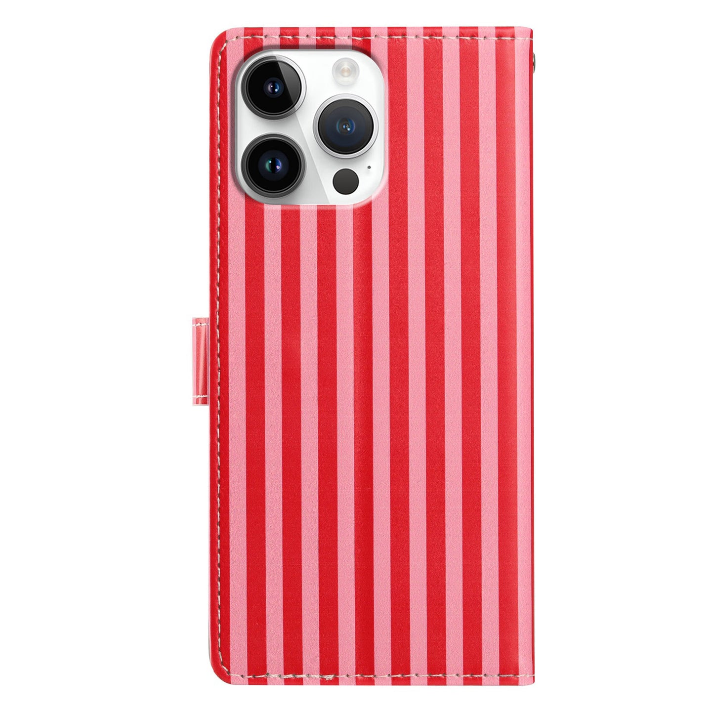 For iPhone 16 Pro Max Wallet Case Vintage Stripes Leather Stand Flip Phone Cover with Wrist Strap