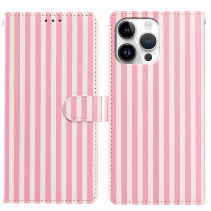 For iPhone 16 Pro Max Wallet Case Vintage Stripes Leather Stand Flip Phone Cover with Wrist Strap
