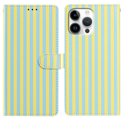 For iPhone 16 Pro Max Wallet Case Vintage Stripes Leather Stand Flip Phone Cover with Wrist Strap