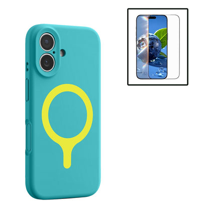 For iPhone 16 Magnetic Case Liquid Silicone Anti Scratch Phone Cover with Tempered Glass Screen Protector
