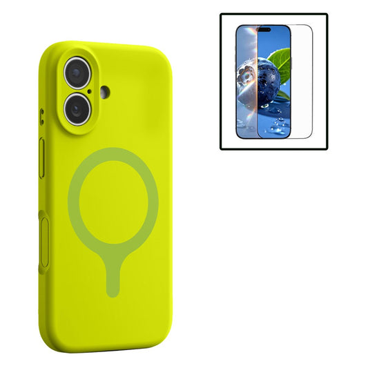 For iPhone 16 Magnetic Case Liquid Silicone Anti Scratch Phone Cover with Tempered Glass Screen Protector