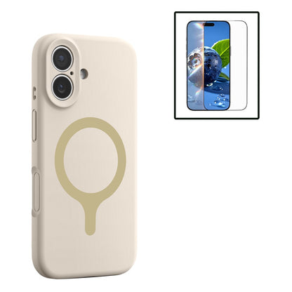 For iPhone 16 Magnetic Case Liquid Silicone Anti Scratch Phone Cover with Tempered Glass Screen Protector