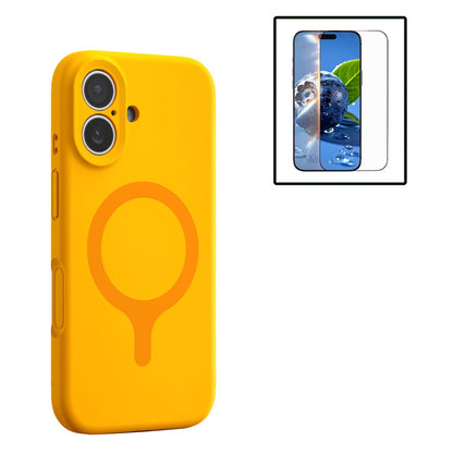 For iPhone 16 Magnetic Case Liquid Silicone Anti Scratch Phone Cover with Tempered Glass Screen Protector