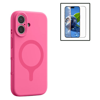 For iPhone 16 Magnetic Case Liquid Silicone Anti Scratch Phone Cover with Tempered Glass Screen Protector