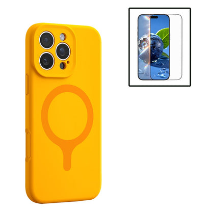 For iPhone 16 Pro Max Magnetic Case Liquid Silicone Anti Scratch Phone Cover with Tempered Glass Screen Protector