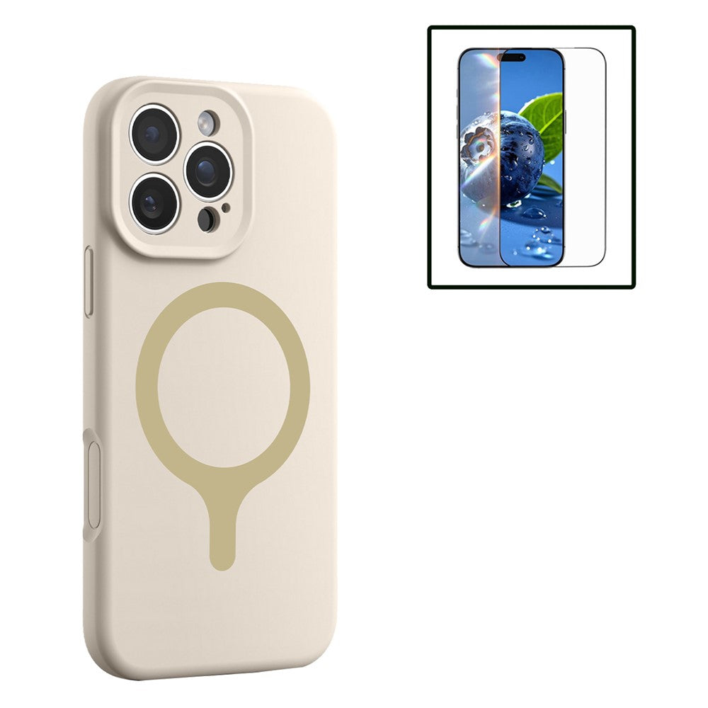 For iPhone 16 Pro Max Magnetic Case Liquid Silicone Anti Scratch Phone Cover with Tempered Glass Screen Protector