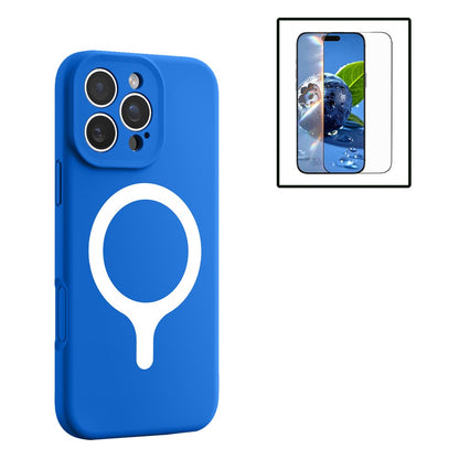 For iPhone 16 Pro Max Magnetic Case Liquid Silicone Anti Scratch Phone Cover with Tempered Glass Screen Protector