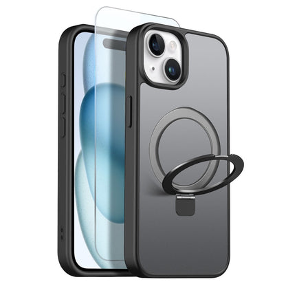 NORTHJO For iPhone 15 Plus Case with Invisible Magnetic O-Ring Stand Compatible with MagSafe Translucent Matte Shockproof Phone Cover with Tempered Glass Film