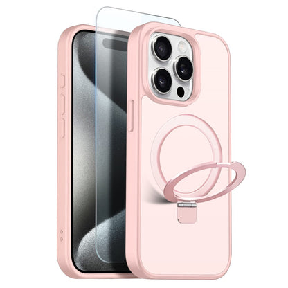 NORTHJO For iPhone 15 Pro Max Case with Invisible Magnetic O-Ring Stand Compatible with MagSafe Translucent Matte Shockproof Phone Cover with Tempered Glass Film