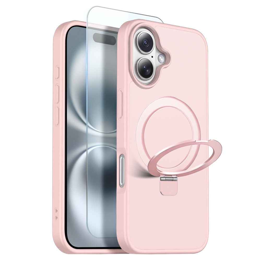 NORTHJO For iPhone 16 Case with Invisible Magnetic O-Ring Stand Compatible with MagSafe Translucent Matte Shockproof Phone Cover with Tempered Glass Film