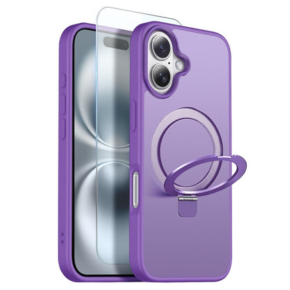 NORTHJO For iPhone 16 Case with Invisible Magnetic O-Ring Stand Compatible with MagSafe Translucent Matte Shockproof Phone Cover with Tempered Glass Film
