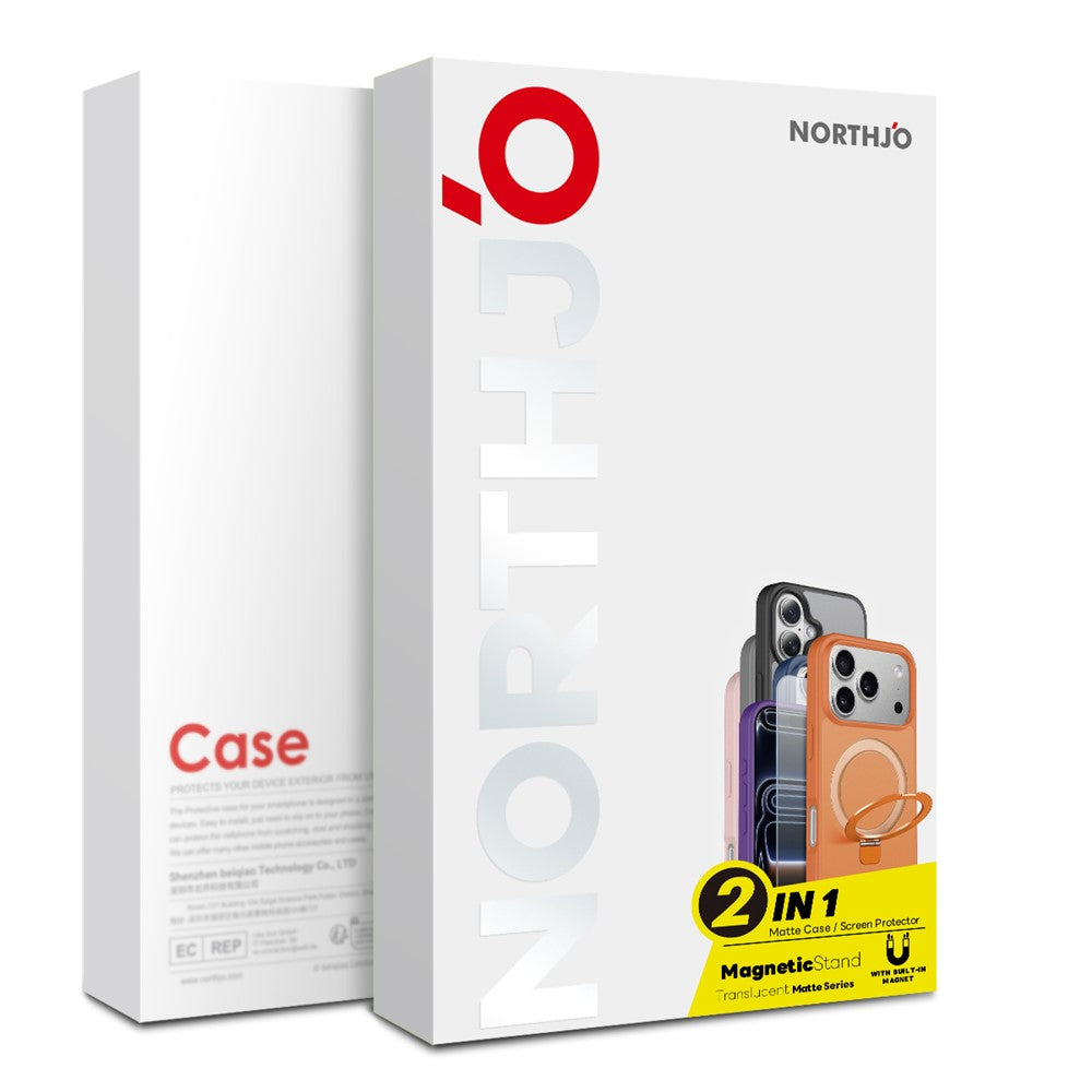NORTHJO For iPhone 16 Pro Case with Invisible Magnetic O-Ring Stand Compatible with MagSafe Translucent Matte Shockproof Phone Cover with Tempered Glass Film