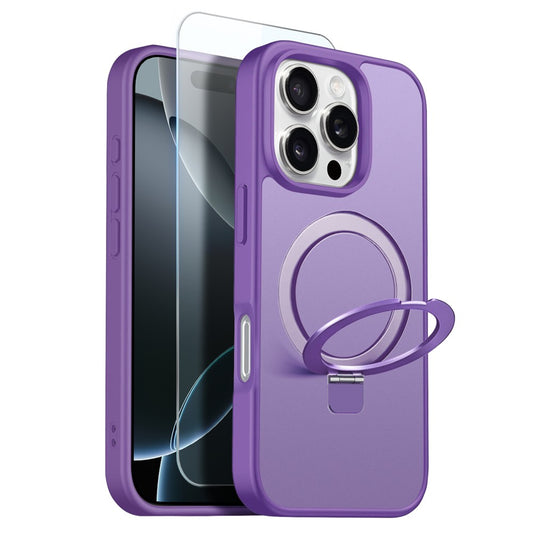 NORTHJO For iPhone 16 Pro Case with Invisible Magnetic O-Ring Stand Compatible with MagSafe Translucent Matte Shockproof Phone Cover with Tempered Glass Film