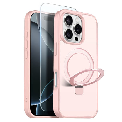 NORTHJO For iPhone 16 Pro Max Case with Invisible Magnetic O-Ring Stand Compatible with MagSafe Translucent Matte Shockproof Phone Cover with Tempered Glass Film