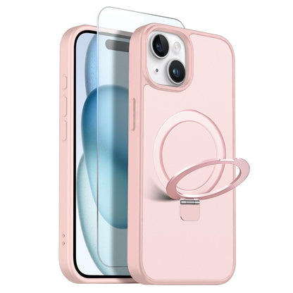 NORTHJO For iPhone 15 Plus Case with Magnetic O-Ring Stand Compatible with MagSafe Translucent Matte Shockproof Phone Cover with Tempered Glass Film + Lens Film
