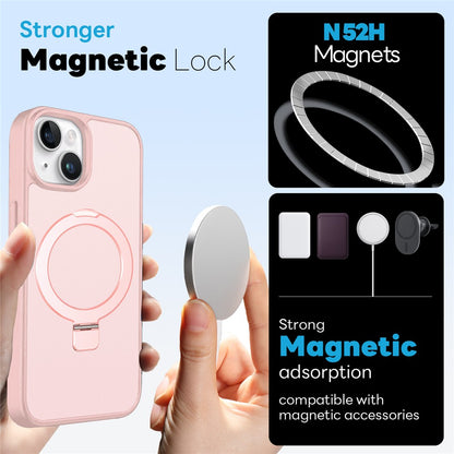 NORTHJO For iPhone 15 Plus Case with Magnetic O-Ring Stand Compatible with MagSafe Translucent Matte Shockproof Phone Cover with Tempered Glass Film + Lens Film