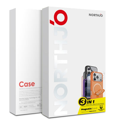NORTHJO For iPhone 16 Case with Magnetic O-Ring Stand Compatible with MagSafe Translucent Matte Shockproof Phone Cover with Tempered Glass Film + Lens Film