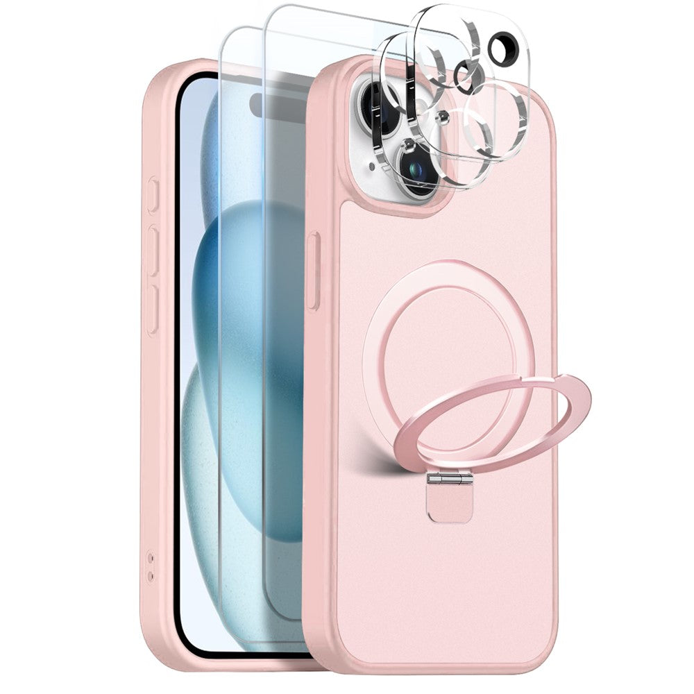 NORTHJO For iPhone 15 Case with Magnetic Stand Compatible with MagSafe Translucent Matte Shockproof Phone Cover with 2Pcs Tempered Glass Protector + 2Pcs Lens Film