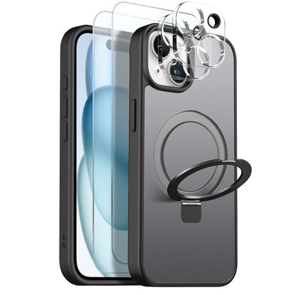 NORTHJO For iPhone 15 Plus Case with Magnetic Stand Compatible with MagSafe Translucent Matte Shockproof Phone Cover with 2Pcs Tempered Glass Protector + 2Pcs Lens Film