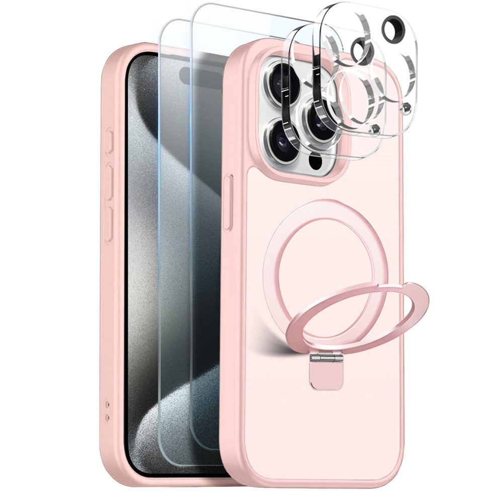 NORTHJO For iPhone 15 Pro Max Case with Magnetic Stand Compatible with MagSafe Translucent Matte Shockproof Phone Cover with 2Pcs Tempered Glass Protector + 2Pcs Lens Film