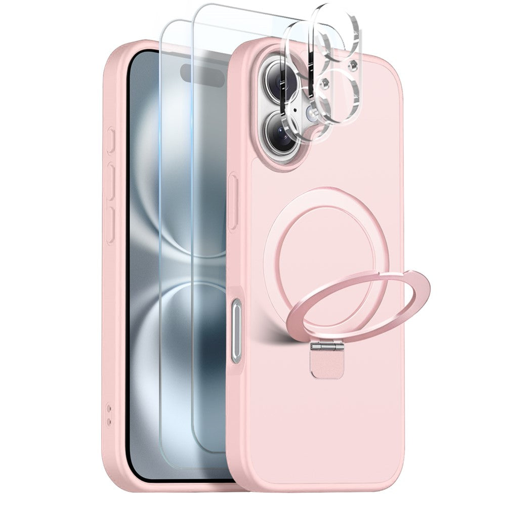NORTHJO For iPhone 16 Case with Magnetic Stand Compatible with MagSafe Translucent Matte Shockproof Phone Cover with 2Pcs Tempered Glass Protector + 2Pcs Lens Film
