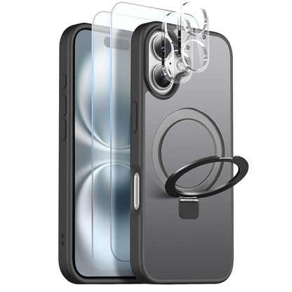 NORTHJO For iPhone 16 Case with Magnetic Stand Compatible with MagSafe Translucent Matte Shockproof Phone Cover with 2Pcs Tempered Glass Protector + 2Pcs Lens Film