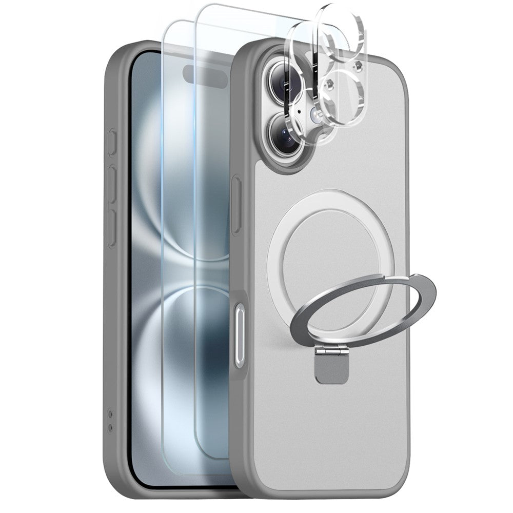 NORTHJO For iPhone 16 Case with Magnetic Stand Compatible with MagSafe Translucent Matte Shockproof Phone Cover with 2Pcs Tempered Glass Protector + 2Pcs Lens Film