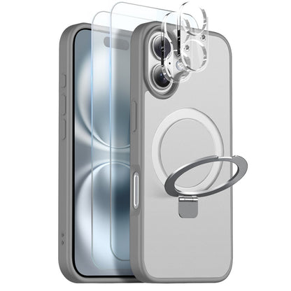 NORTHJO For iPhone 16 Case with Magnetic Stand Compatible with MagSafe Translucent Matte Shockproof Phone Cover with 2Pcs Tempered Glass Protector + 2Pcs Lens Film
