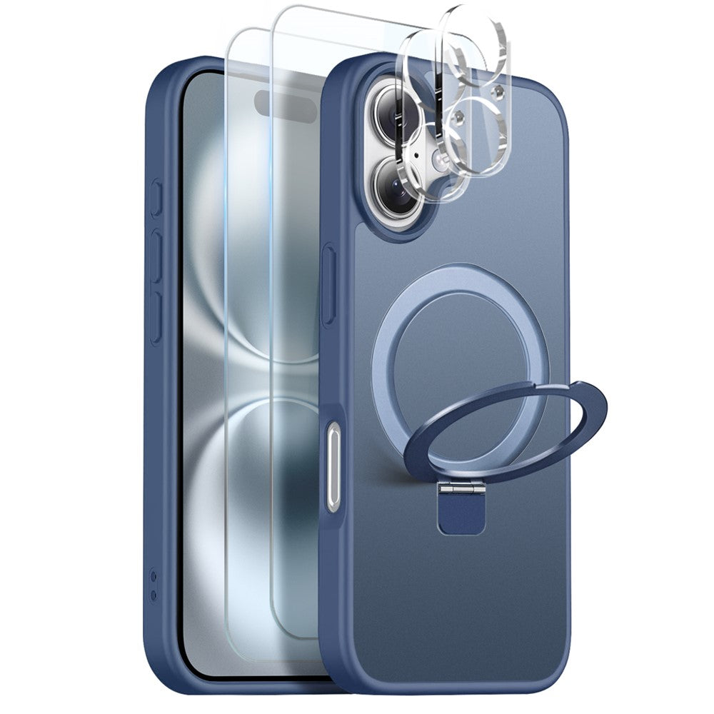 NORTHJO For iPhone 16 Case with Magnetic Stand Compatible with MagSafe Translucent Matte Shockproof Phone Cover with 2Pcs Tempered Glass Protector + 2Pcs Lens Film