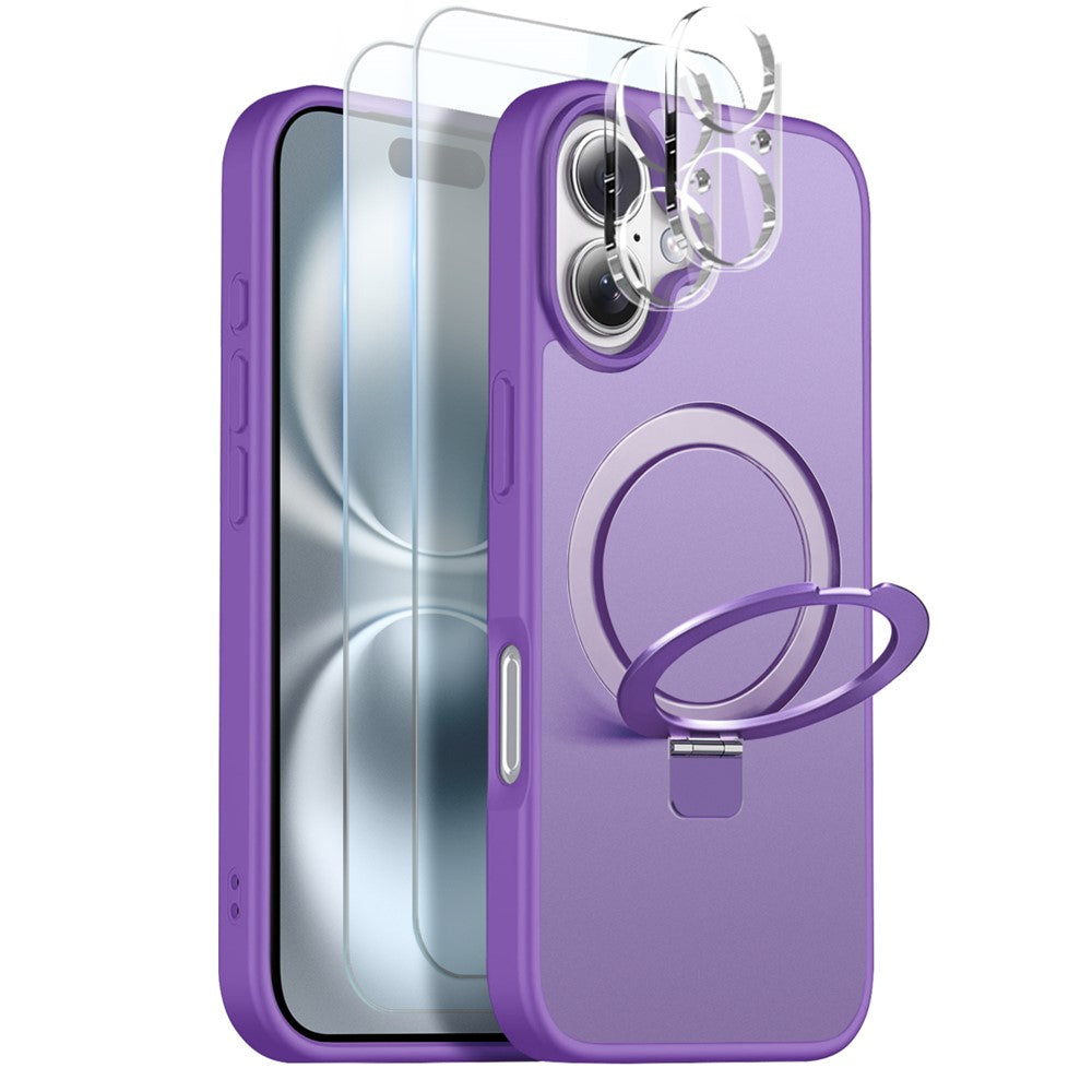 NORTHJO For iPhone 16 Case with Magnetic Stand Compatible with MagSafe Translucent Matte Shockproof Phone Cover with 2Pcs Tempered Glass Protector + 2Pcs Lens Film