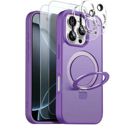 NORTHJO For iPhone 16 Pro Case with Magnetic Stand Compatible with MagSafe Translucent Matte Shockproof Phone Cover with 2Pcs Tempered Glass Protector + 2Pcs Lens Film