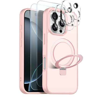 NORTHJO For iPhone 16 Pro Max Case with Magnetic Stand Compatible with MagSafe Translucent Matte Shockproof Phone Cover with 2Pcs Tempered Glass Protector + 2Pcs Lens Film