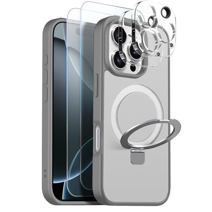 NORTHJO For iPhone 16 Pro Max Case with Magnetic Stand Compatible with MagSafe Translucent Matte Shockproof Phone Cover with 2Pcs Tempered Glass Protector + 2Pcs Lens Film