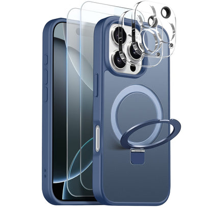 NORTHJO For iPhone 16 Pro Max Case with Magnetic Stand Compatible with MagSafe Translucent Matte Shockproof Phone Cover with 2Pcs Tempered Glass Protector + 2Pcs Lens Film