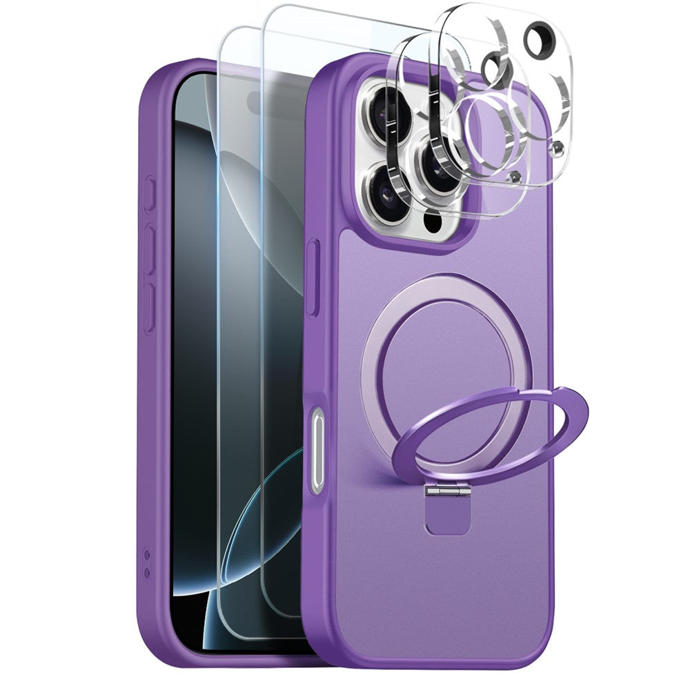 NORTHJO For iPhone 16 Pro Max Case with Magnetic Stand Compatible with MagSafe Translucent Matte Shockproof Phone Cover with 2Pcs Tempered Glass Protector + 2Pcs Lens Film