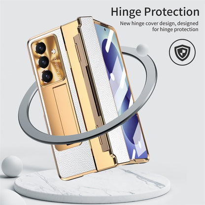 For Samsung Galaxy Z Fold8 Ultra Case Hinge Protection Leather + PC Shockproof Cover with Screen Protector