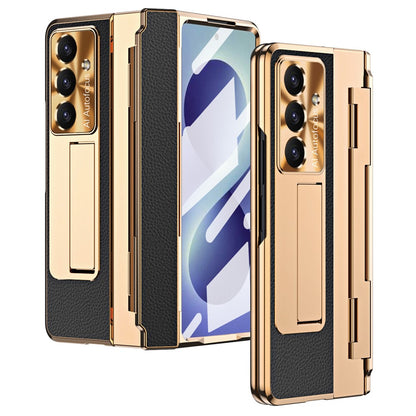 For Samsung Galaxy Z Fold8 Ultra Case Hinge Protection Leather + PC Shockproof Cover with Screen Protector
