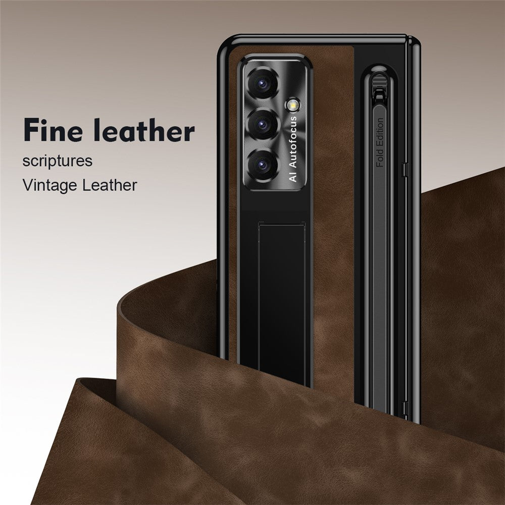 For Samsung Galaxy Z Fold8 Ultra Case Leather+PC Kickstand Phone Cover with Tempered Glass Film, Stylus