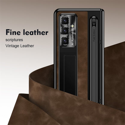 For Samsung Galaxy Z Fold8 Ultra Case Leather+PC Kickstand Phone Cover with Tempered Glass Film, Stylus