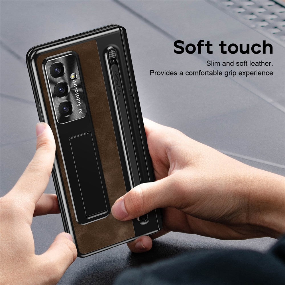 For Samsung Galaxy Z Fold8 Ultra Case Leather+PC Kickstand Phone Cover with Tempered Glass Film, Stylus