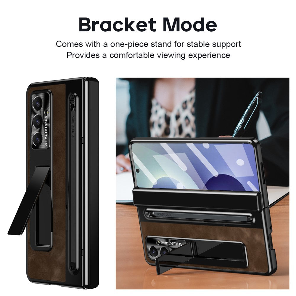 For Samsung Galaxy Z Fold8 Ultra Case Leather+PC Kickstand Phone Cover with Tempered Glass Film, Stylus
