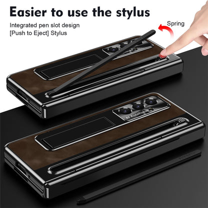 For Samsung Galaxy Z Fold8 Ultra Case Leather+PC Kickstand Phone Cover with Tempered Glass Film, Stylus