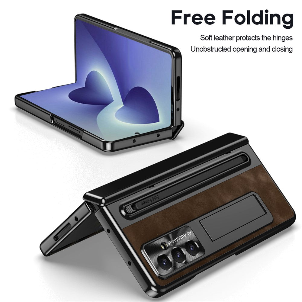 For Samsung Galaxy Z Fold8 Ultra Case Leather+PC Kickstand Phone Cover with Tempered Glass Film, Stylus