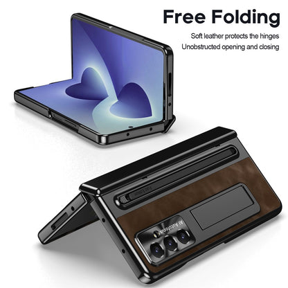For Samsung Galaxy Z Fold8 Ultra Case Leather+PC Kickstand Phone Cover with Tempered Glass Film, Stylus