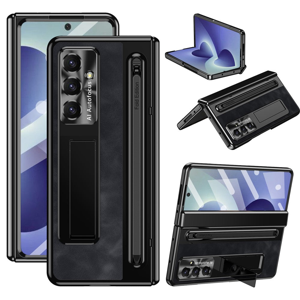 For Samsung Galaxy Z Fold8 Ultra Case Leather+PC Kickstand Phone Cover with Tempered Glass Film, Stylus