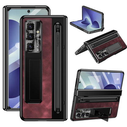 For Samsung Galaxy Z Fold8 Ultra Case Leather+PC Kickstand Phone Cover with Tempered Glass Film, Stylus