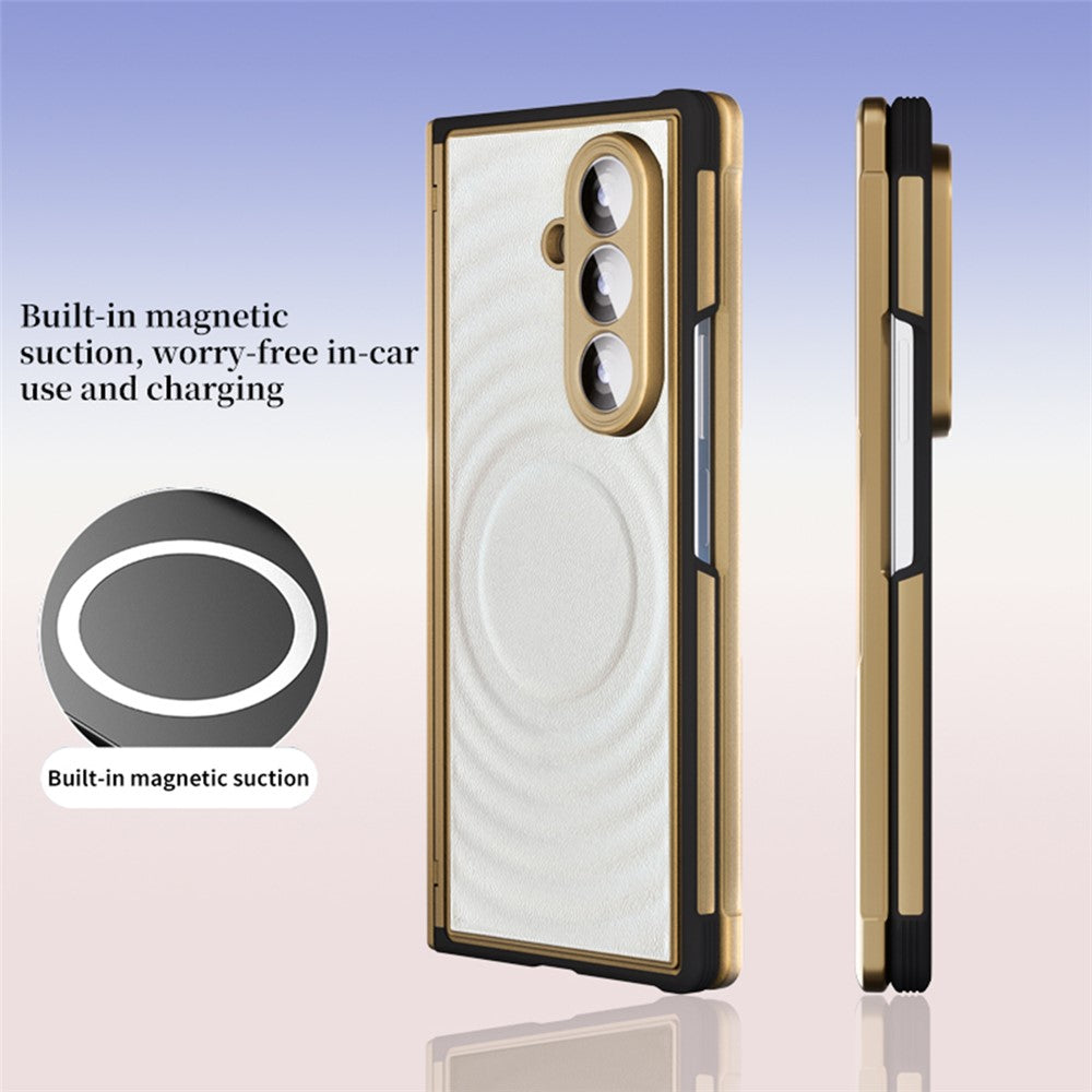 For Samsung Galaxy Z Fold8 Ultra Magnetic Case Leather Coated TPU PC Phone Cover with Tempered Glass Film