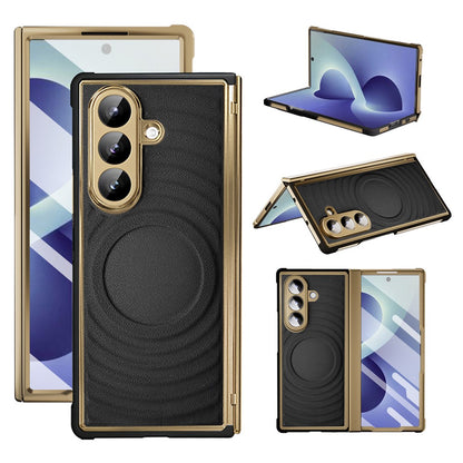 For Samsung Galaxy Z Fold8 Ultra Magnetic Case Leather Coated TPU PC Phone Cover with Tempered Glass Film