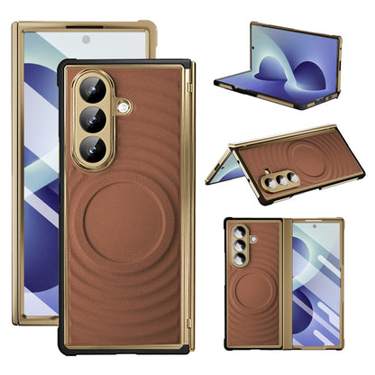 For Samsung Galaxy Z Fold8 Ultra Magnetic Case Leather Coated TPU PC Phone Cover with Tempered Glass Film