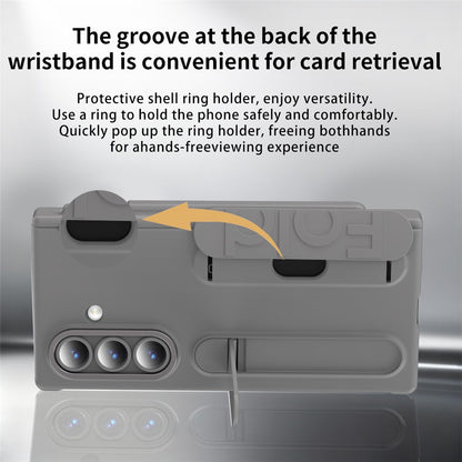For Samsung Galaxy Z Fold8 Ultra Case Card Slot Kickstand Wristband Hard PC Phone Cover with Tempered Glass Film / Stylus